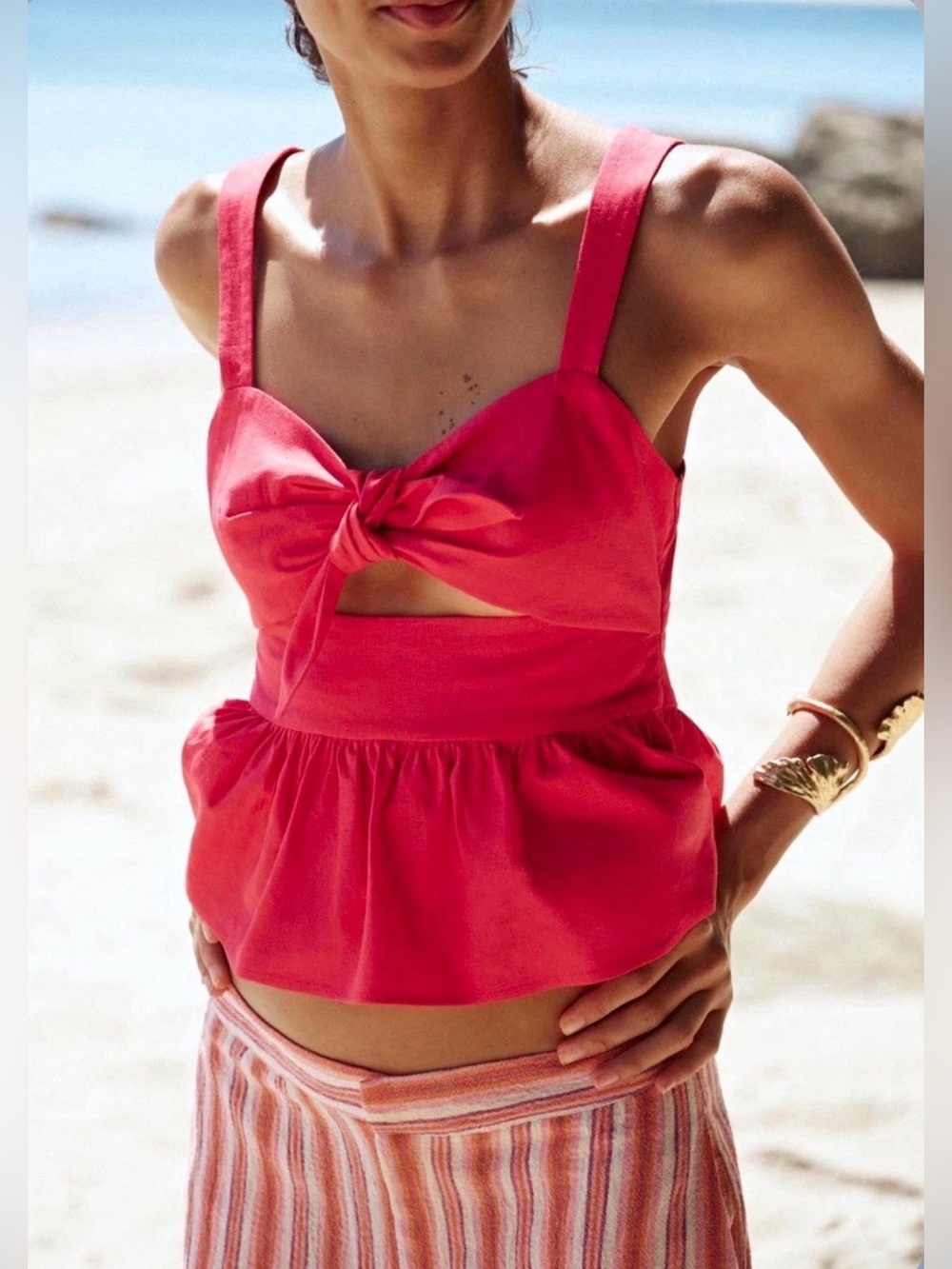 Zara Bow Front Cutout Ruffle Hem Top Women NWT Size L